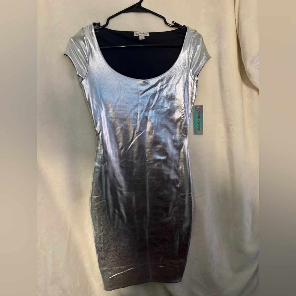 🤍Derek Heart Silver Sheath Mini Dress Scoop Neck Sleeveless